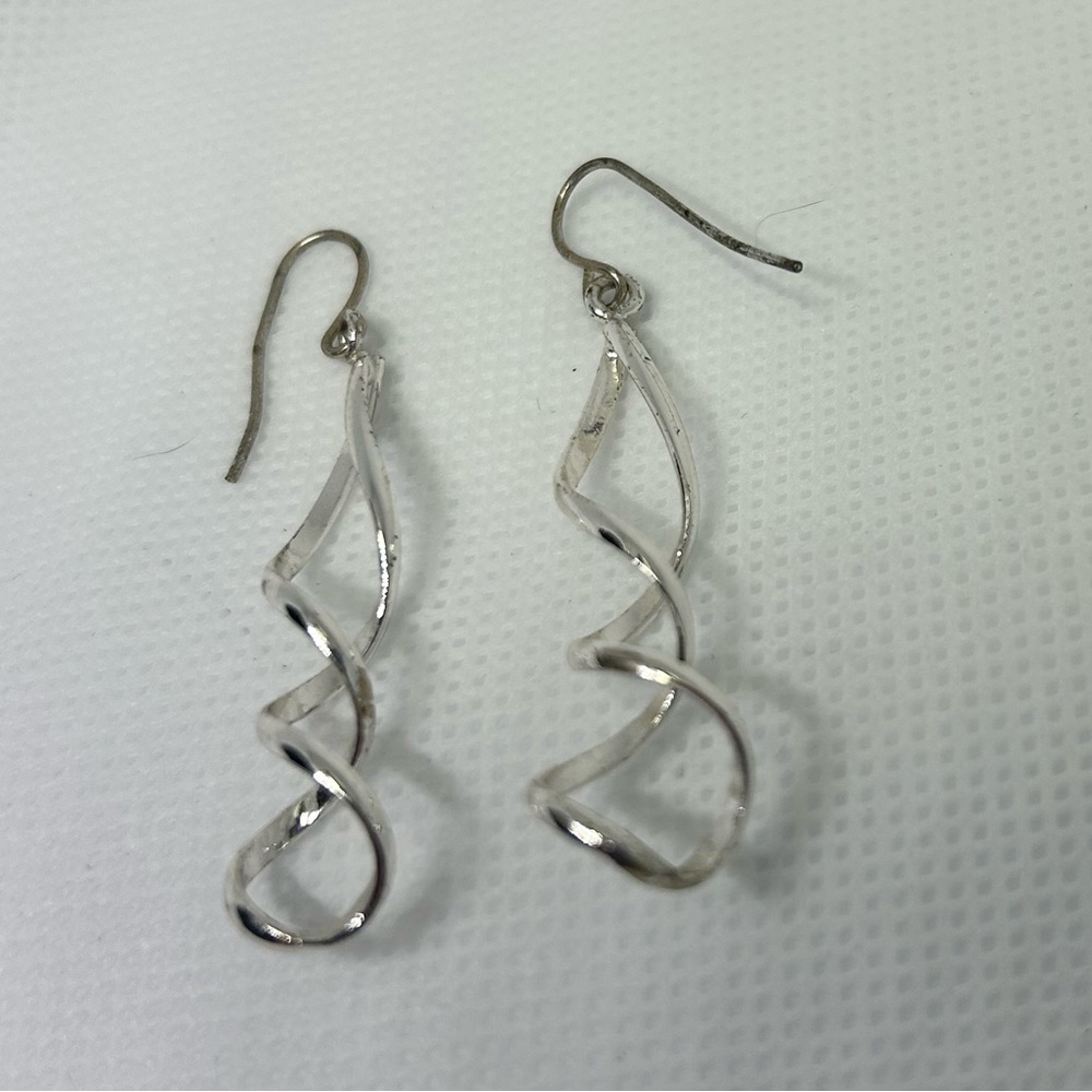 Silver Tone Spiral Twist Drop Earrings Fishhook Dangle Helix‎ Jewelry